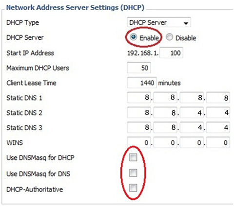 Network Address Server Settings